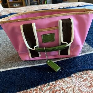 Coach sm pink and brown vinyl purse.